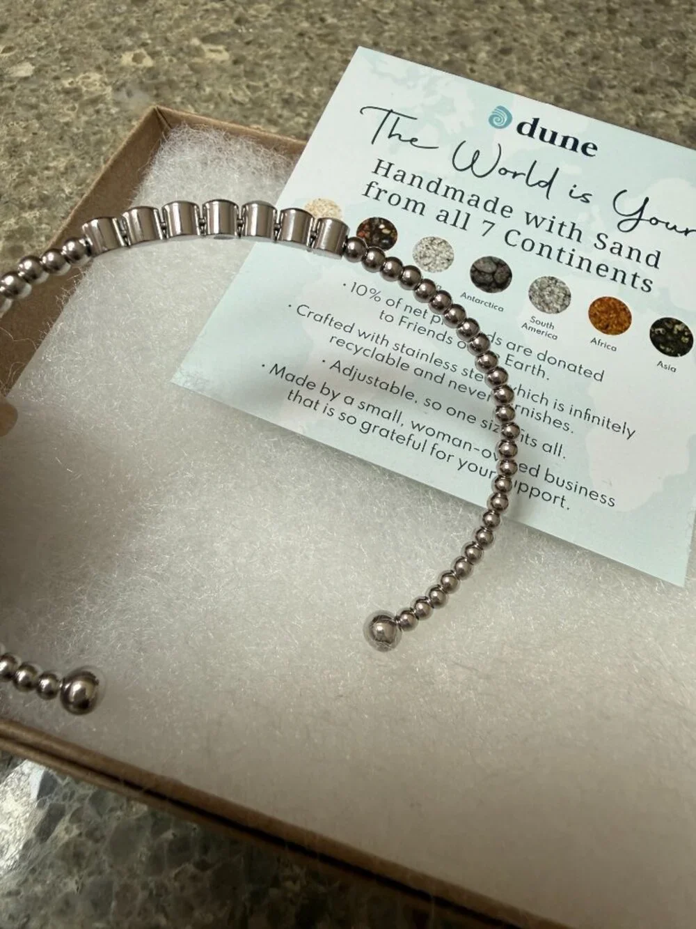DUNE CUFF bracelet SAND from 7 Continents ADJUSTABLE Silver STAINLESS NEW